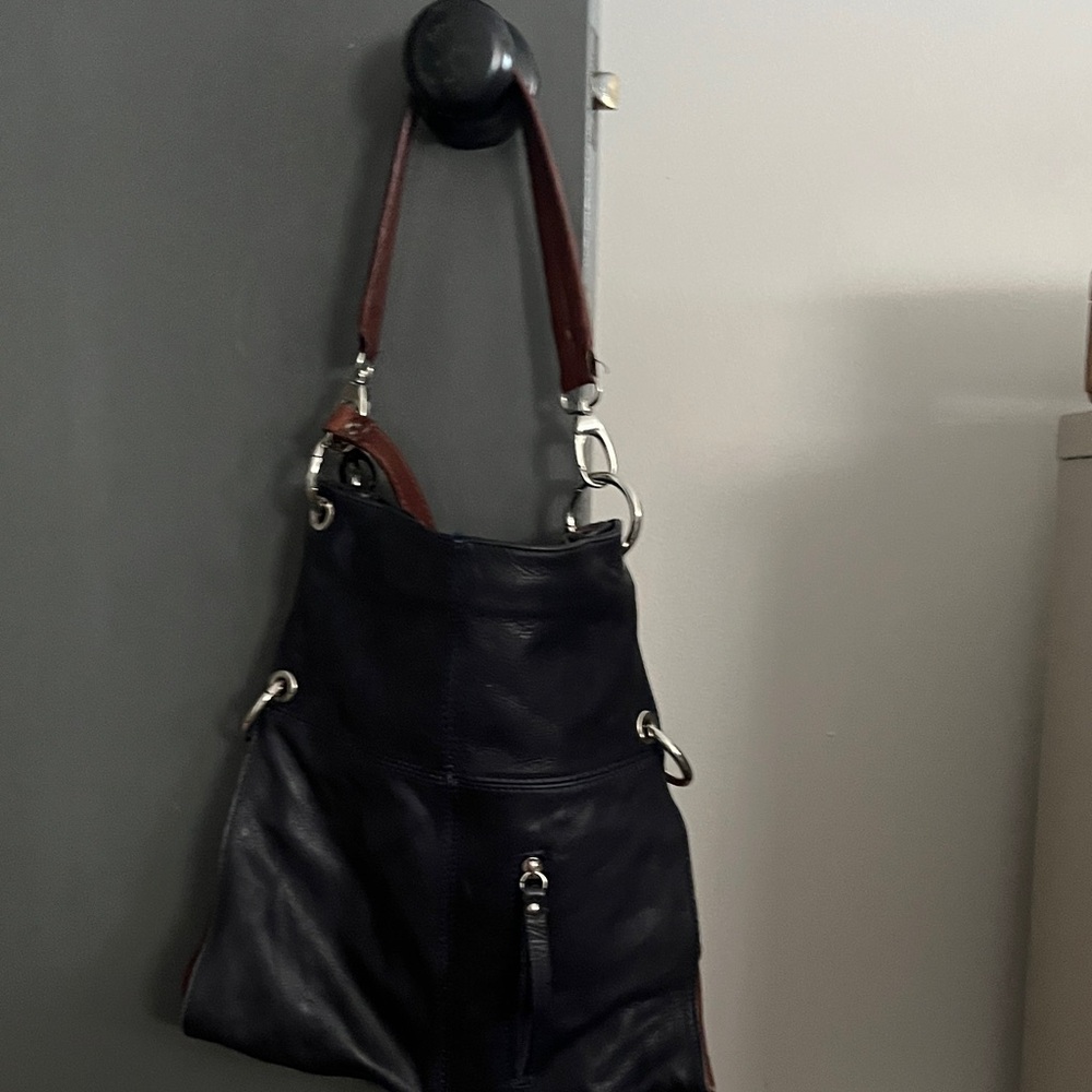 Borse In Pelle Navy/Brown Leather Shoulder Bag